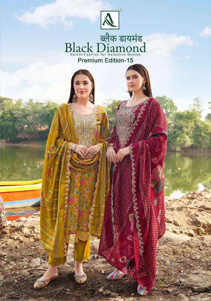 ALOK SUIT BLACK DIAMOND PREMIUM VOL 15 RAYON WITH FANCY EMBROIDERY SUIT WHOLESALER 2026