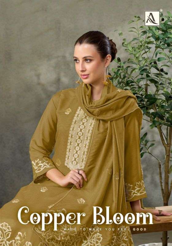 ALOK SUIT COPPER BLOOM FANCY LINEN HANDWORK SALWER KAMEEZ BEST RATE 