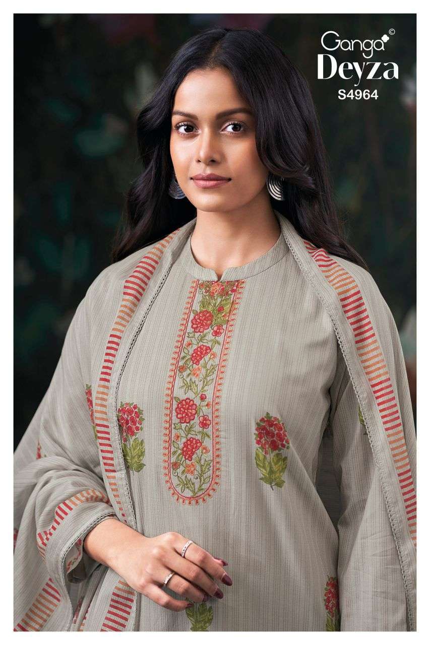 GANGA DEYZA 4964 COTTON PRINT FANCY EMBROIDERED SALWER KAMEEZ BEST RATE 