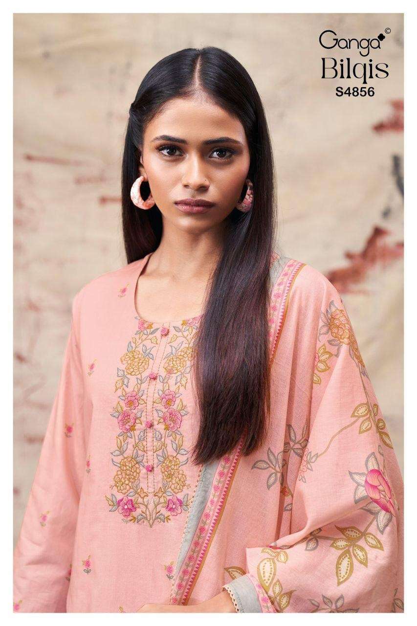 GANGA FASHION BILQIS 4856 COTTON PRINT FANCY EMBROIDERED SUIT WHOLESALER BEST RATE 