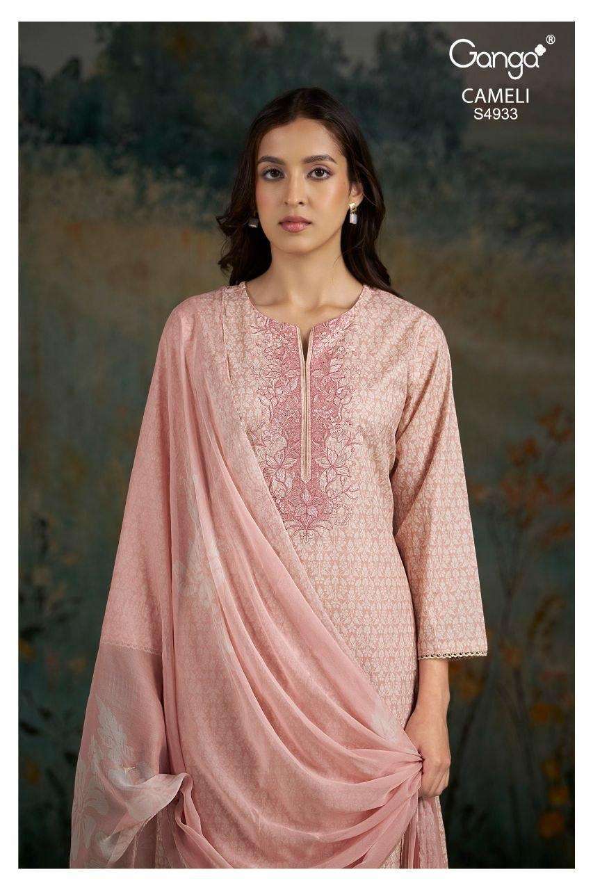 GANGA FASHION CAMELI 4933 COLORS COTTON PRINTED FANCY EMBROIDERY SUIT WHOLESALER BEST RATE 