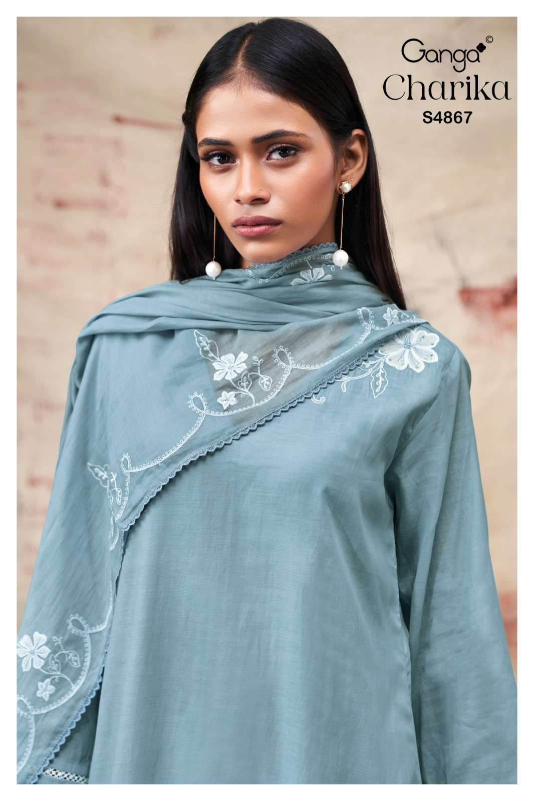 GANGA FASHION CHARIKA 4867 PURE BEMBERG MUL EMBROIDERY SUIT WHOLESALER BEST RATE 