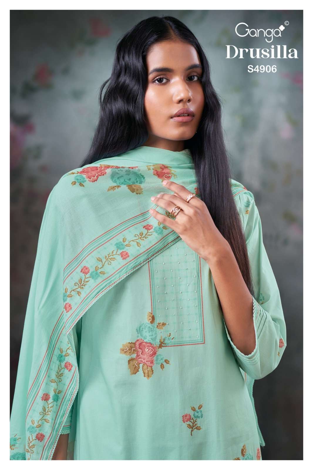 GANGA FASHION DRUSILLA 4906 COTTON PRINT HAND EMBROIDERY SALWER KAMEEZ BEST RATE 