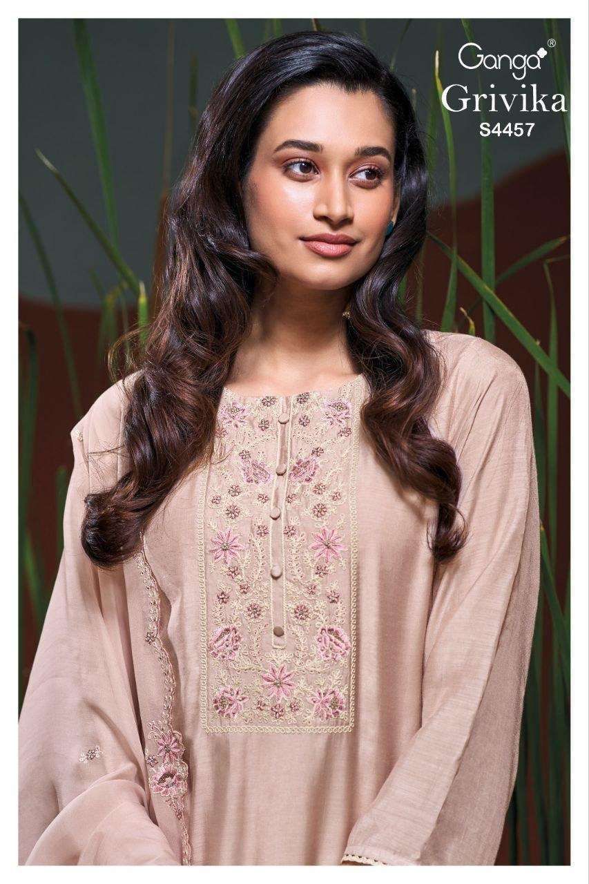 GANGA FASHION GRIVIKA 4457 BEMBERG SILK EMBROIDERY WORK SALWER KAMEEZ BEST RATE 
