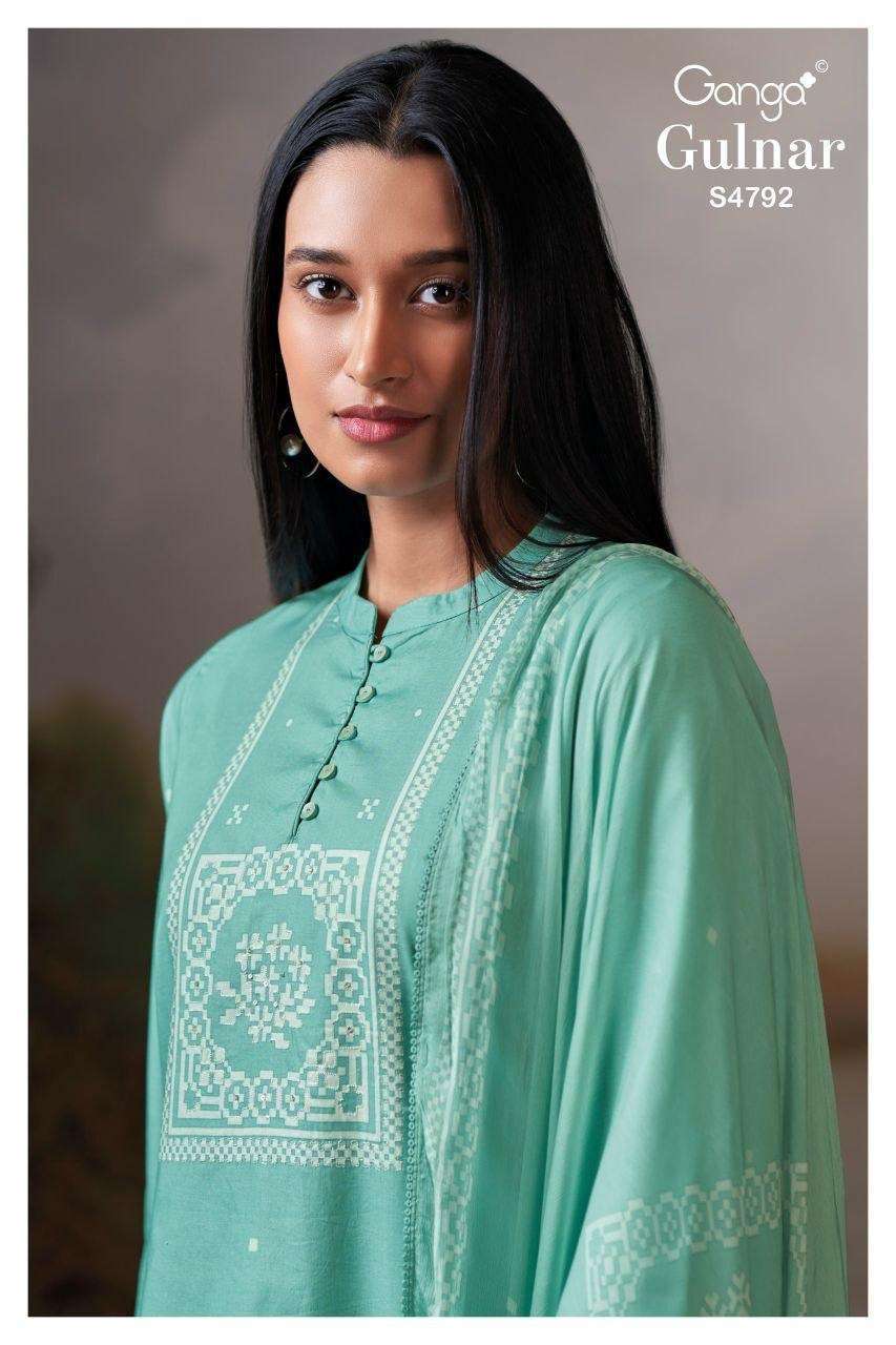 GANGA FASHION GULNAR 4752 COTTON PRINT HAND EMBROIDERY SALWER KAMEEZ BEST RATE 
