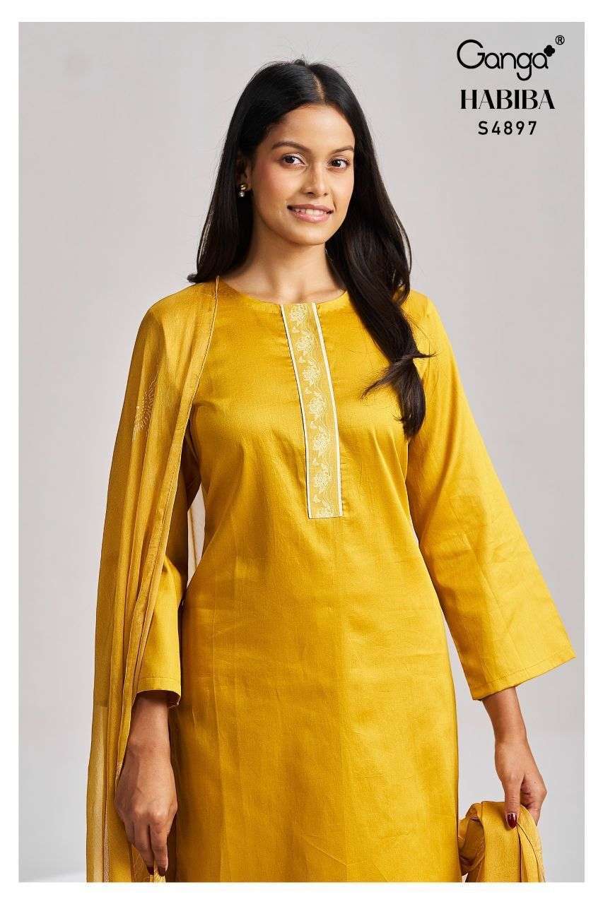 GANGA FASHION HABIBA 4897 COTTON PRINT EMBROIDER SUIT WHOLESALER BEST RATE 