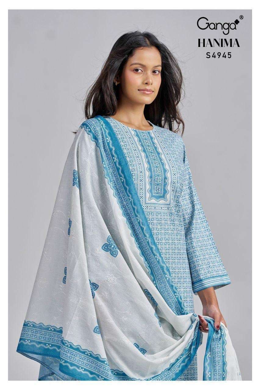 GANGA FASHION HANIMA 4945 COLORS COTTON PRINT WITH HANDWORK SALWER KAMEEZ BEST RATE 