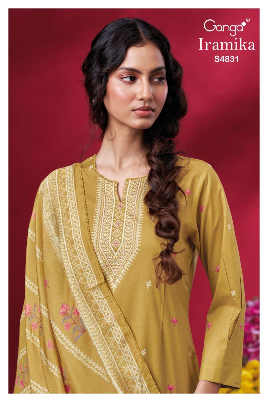 GANGA FASHION IRAMIKA 4831 PREMIUM COTTON HANDWORK PRINTED SALWER KAMEEZ BEST RATE 