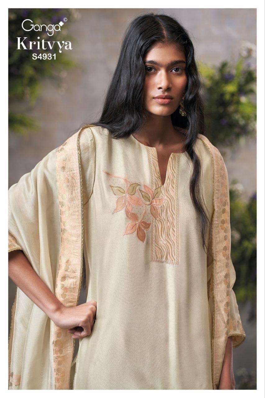 GANGA FASHION KRITVYA 4931 VISCOSE WOVEN SILK JACQUARD FANCY WORK SALWER KAMEEZ BEST RATE 