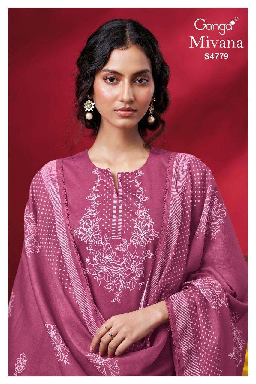 GANGA FASHION MIVANA 4779 COTTON PRINTED HANDWORK SUIT WHOLESALER BEST RATE 