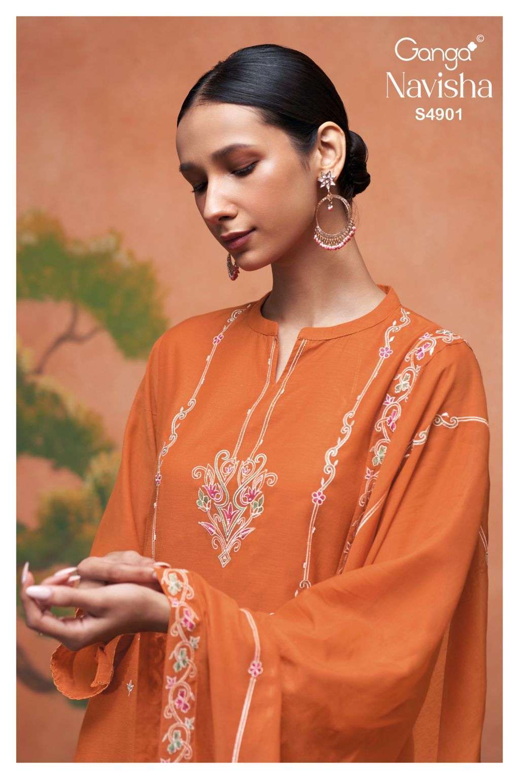 GANGA FASHION NAVISHA 4901 BEMBERG MAL CHANDERI SUIT WHOLESALER BEST RATE 