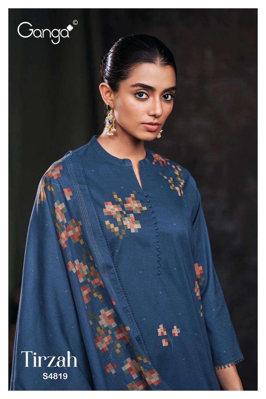 GANGA FASHION TIRZAH 4819 COTTON PRINT HAND EMBROIDERY SUIT WHOLESALER BEST RATE 