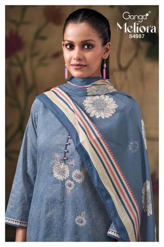 GANGA MELIORA 4927 PREMIUM COTTON PRINTED EMBROIDERY WORK SALWER KAMEEZ 
