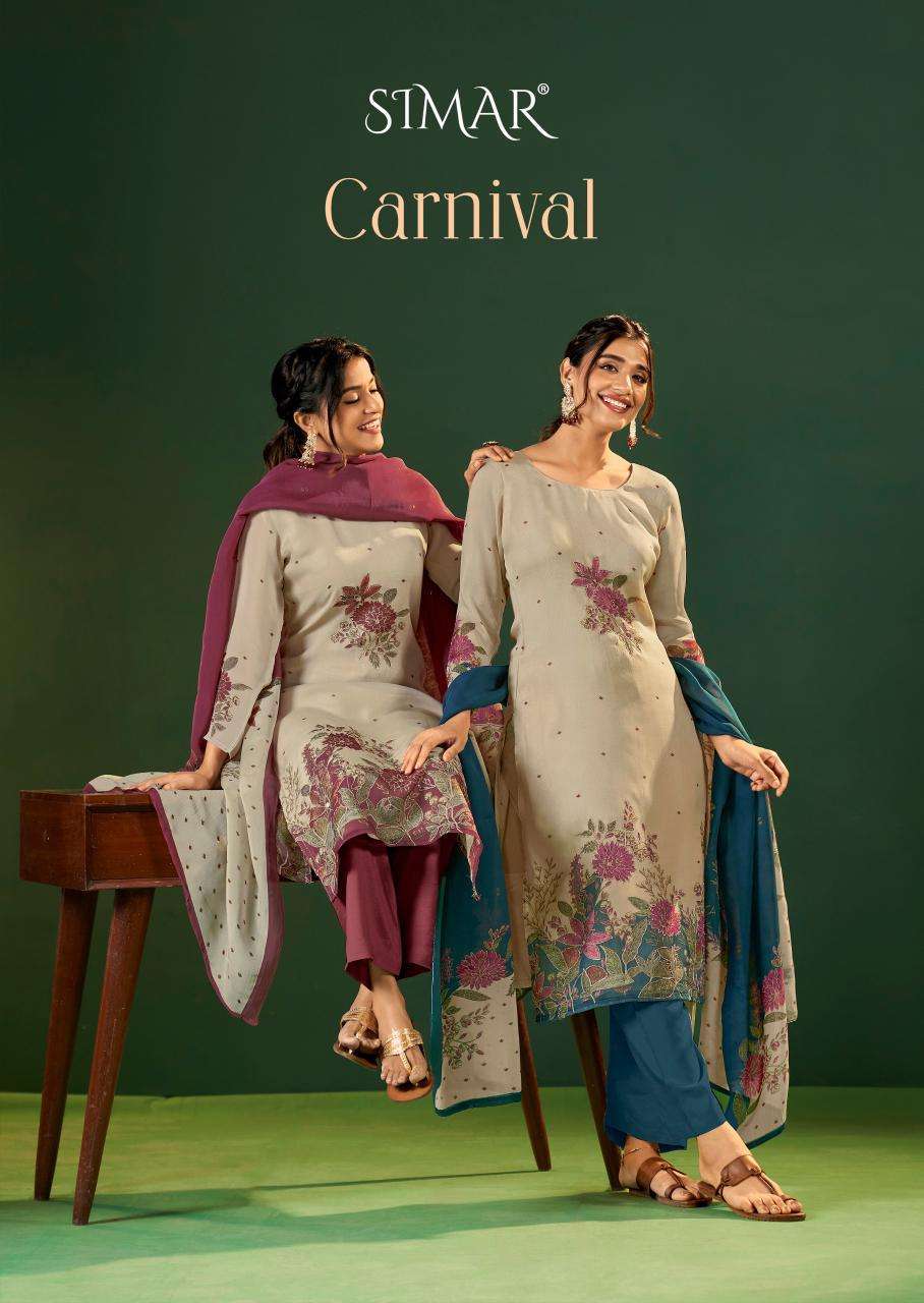 GLOSSY SIMAR CARNIVAL LAWN PRINT HANDWORK SALWER KAMEEZ BEST RATE DEALER 