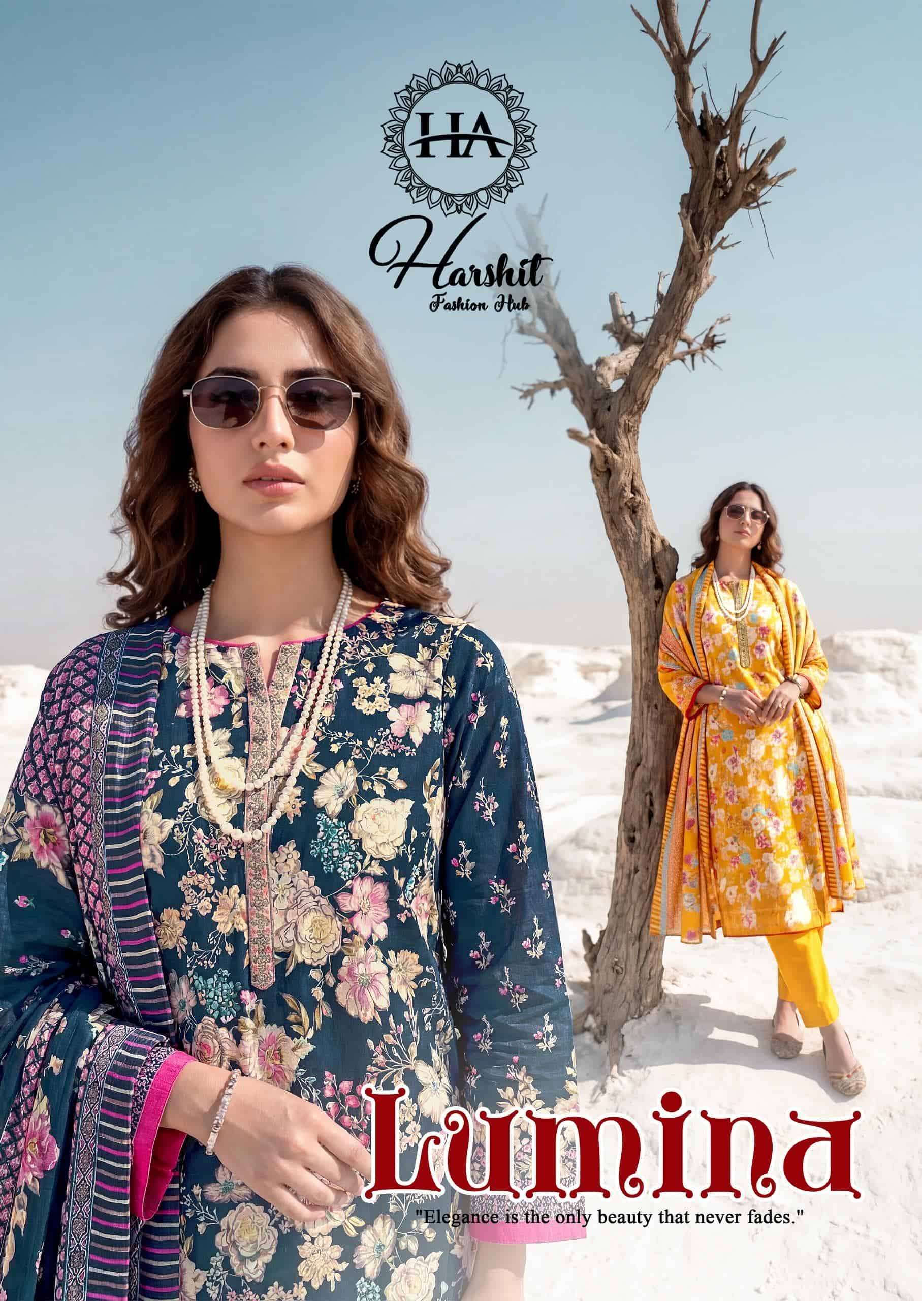 HARSHIT FASHION LUMINA FANCY LADIES SALWER SUIT CATALOG WHOLESALER 