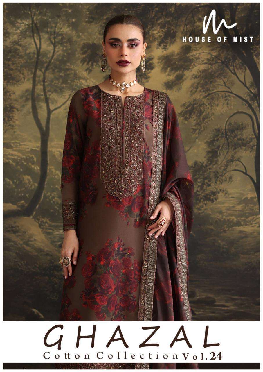 HOUSE OF MIST GHAZAL VOL 24 PURE COTTON PRINTED SUIT WHOLESALER BEST RATE 