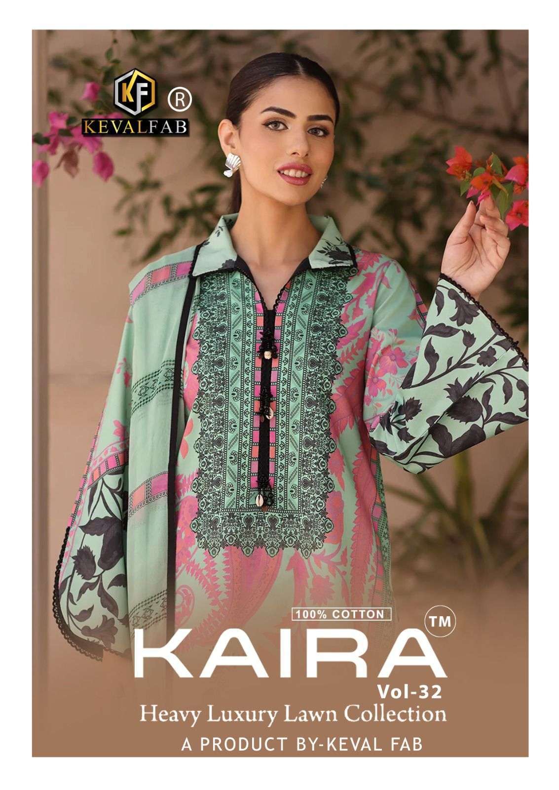 KEVAL FAB KAIRA VOL 32 LAWN COTTON PRINTED SUIT COLLECTION WHOLESALE PRICE 