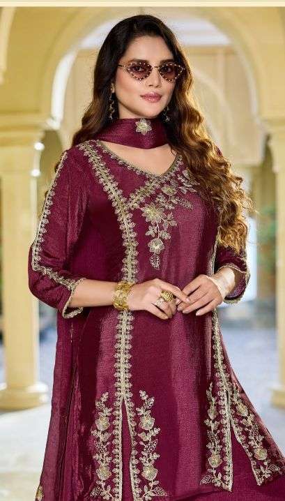 LADIES FLAVOUR 3454 TO 3456 CHINON EMBROIDERED READYMADE SALWER KAMEEZ BEST RATE 