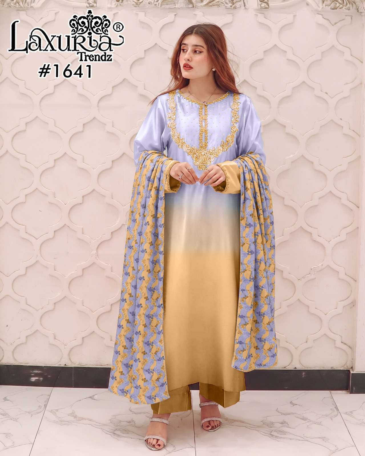 LAXURIA TRENDZ 1641 COLORS SATIN READYMADE 3 PCS SET WHOLESALER 