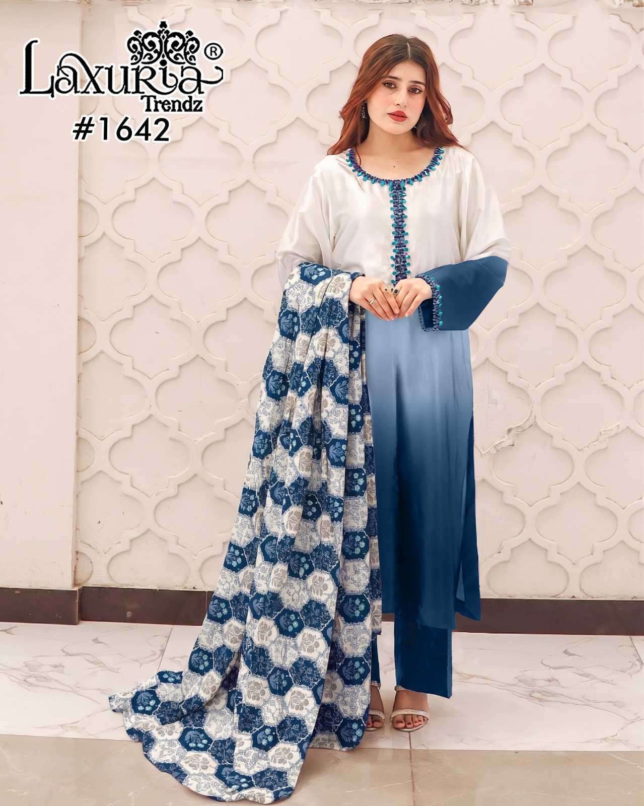 LAXURIA TRENDZ 1642 COLORS SATIN FANCY WORK READYMADE SALWER KAMEEZ BEST RATE 2026