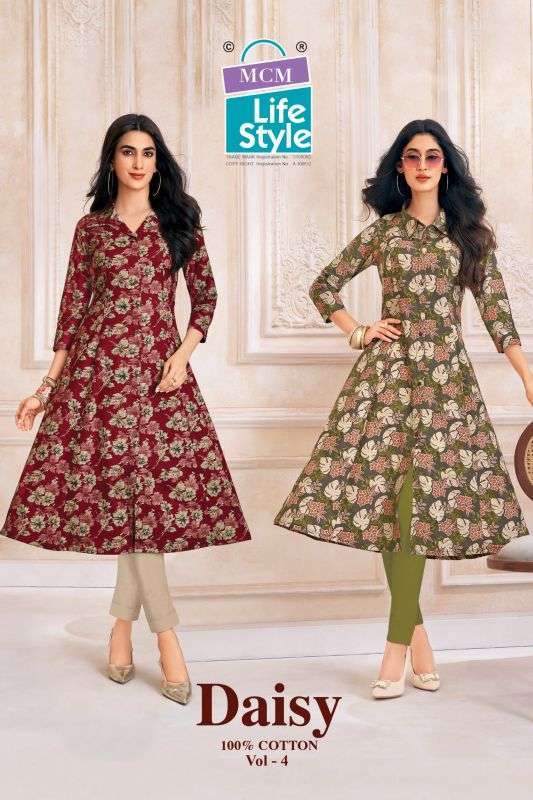 MCM LIFESTYLE DAISY VOL 4 PURE COTTON KURTI CATALOGUE WHOLESALER 