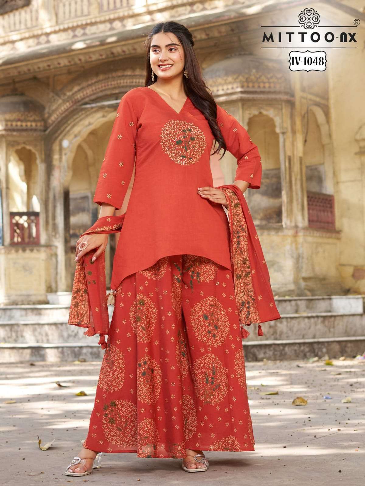MITTOO 1047 TO 1048 ROMAN SILK READYMADE 3 PCS SET WHOLESALER 