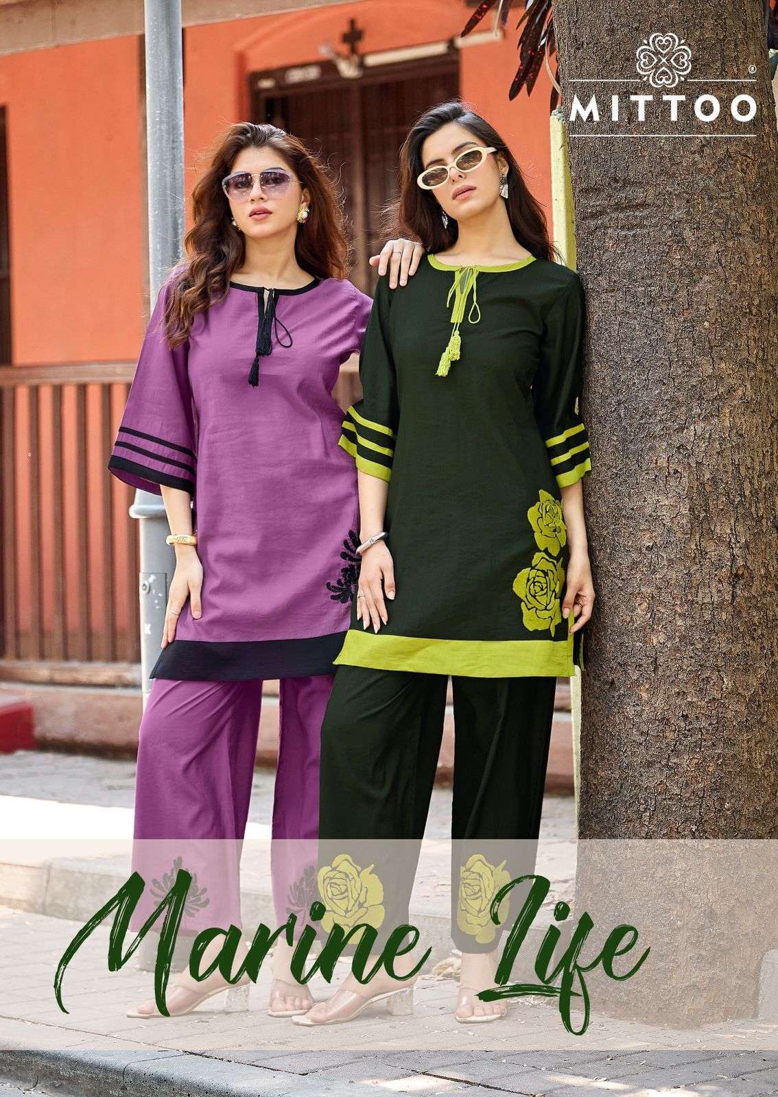 MITTOO MARINE LIFE VISCOSE THREAD HANDWORK KURTI PANT WHOLESALER 2026