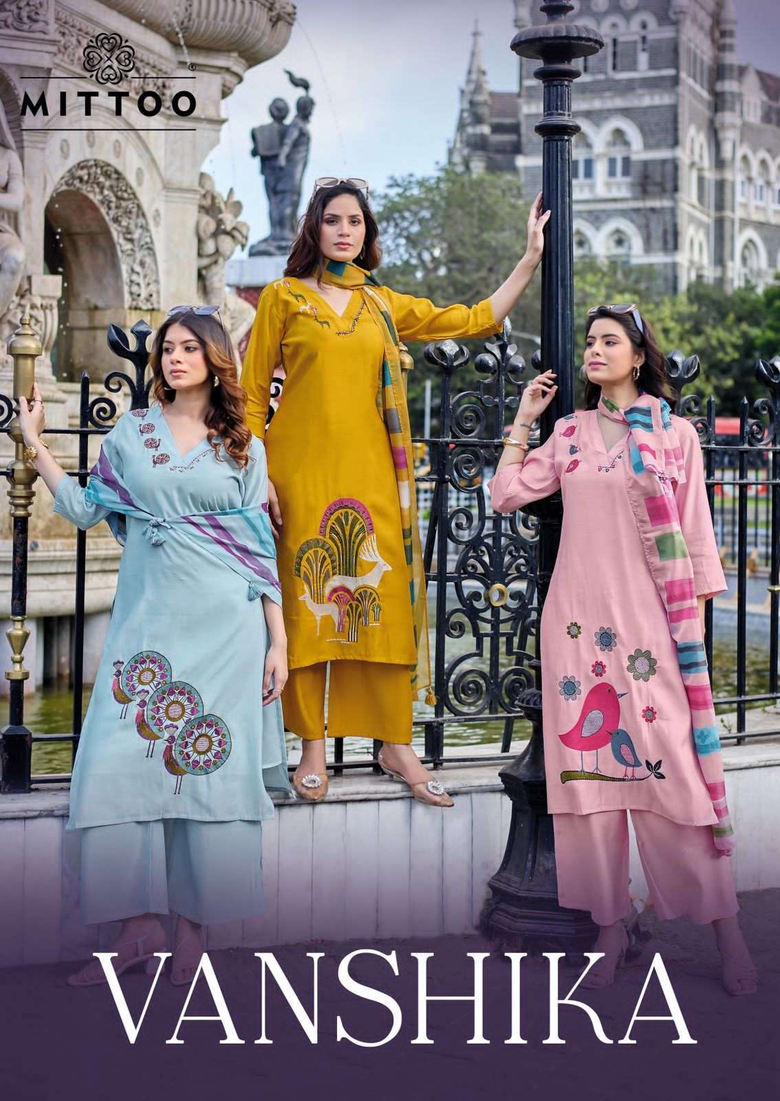 MITTOO VANSHIKA ROMAN SILK READYMADE DESIGNER 3 PCS PALAZOO COLLECTION 2026