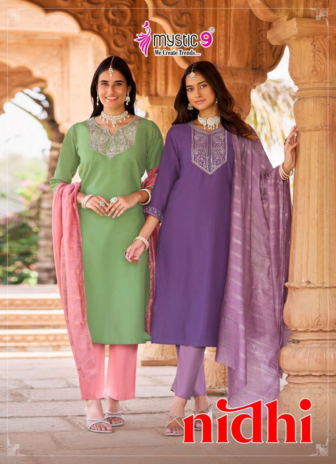 MYSTIC 9 NIDHI ROMAN SILK READYMADE 3 PCS SET WHOLESALER 2026