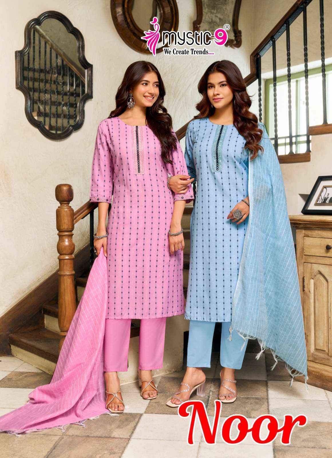 MYSTIC 9 NOOR VOL 1 COTTON HANDWORK 3 PIECE SET WHOLESALER BEST RATE 