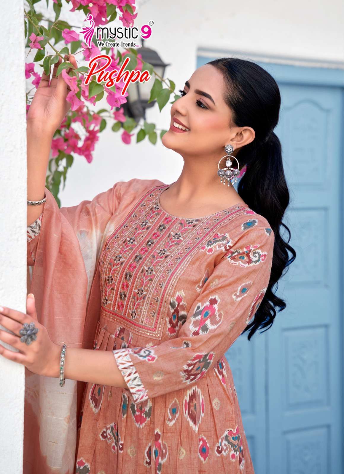 MYSTIC 9 PUSHPA VOL 14 RAYON FOIL PRINTED READYMADE SUIT WHOLESALER BEST RATE DEALER 