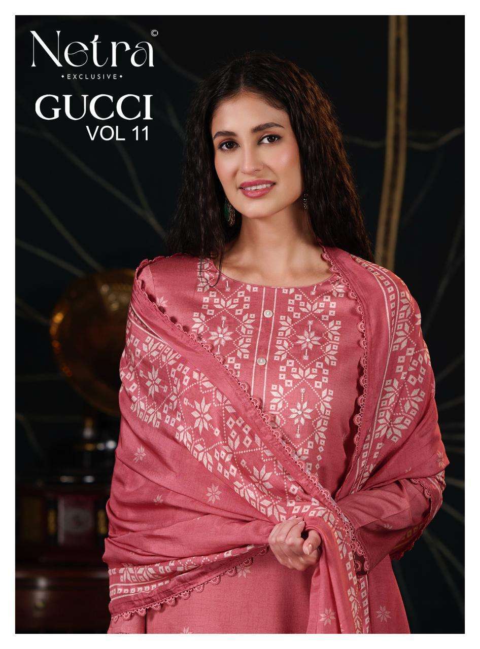 NETRA GUCCI VOL 11 PRINTED COTTON SUIT WHOLESALER BEST RATE 