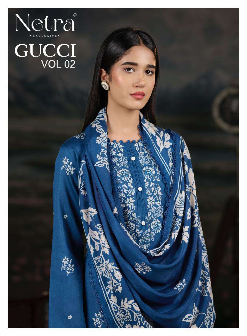 NETRA GUCCI VOL 12 PRINTED COTTON SUIT WHOLESALER BEST RATE 