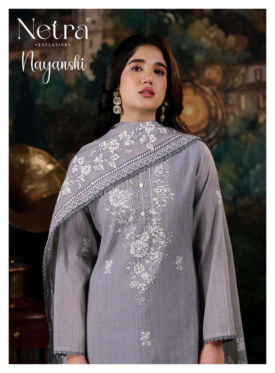 NETRA NAYANSHI MAL CHANDERI DIGITAL PRINT FANCY WORK SALWER KAMEEZ BEST RATE 