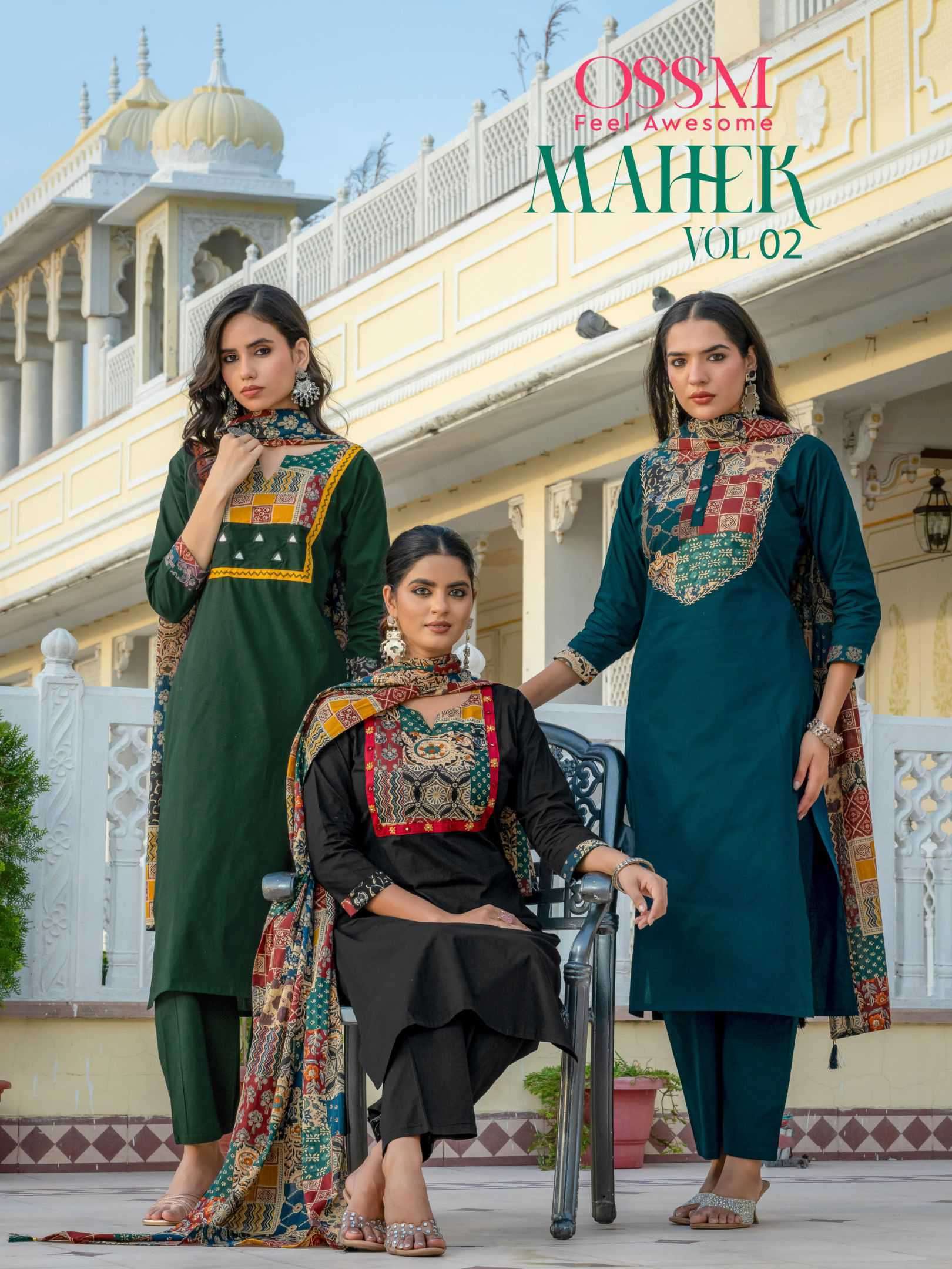 OSSM MAHEK VOL 2 DHABU COTTON READYMADE 3 PIECE SET WHOLESALER 2026