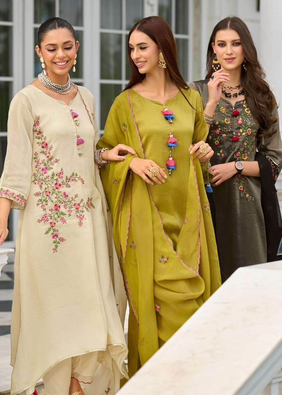 PRM TRENDZ SAHELI RUSSIAN SILK JACQUARD EMBROIDERY READYMADE SALWER KAMEEZ 2026