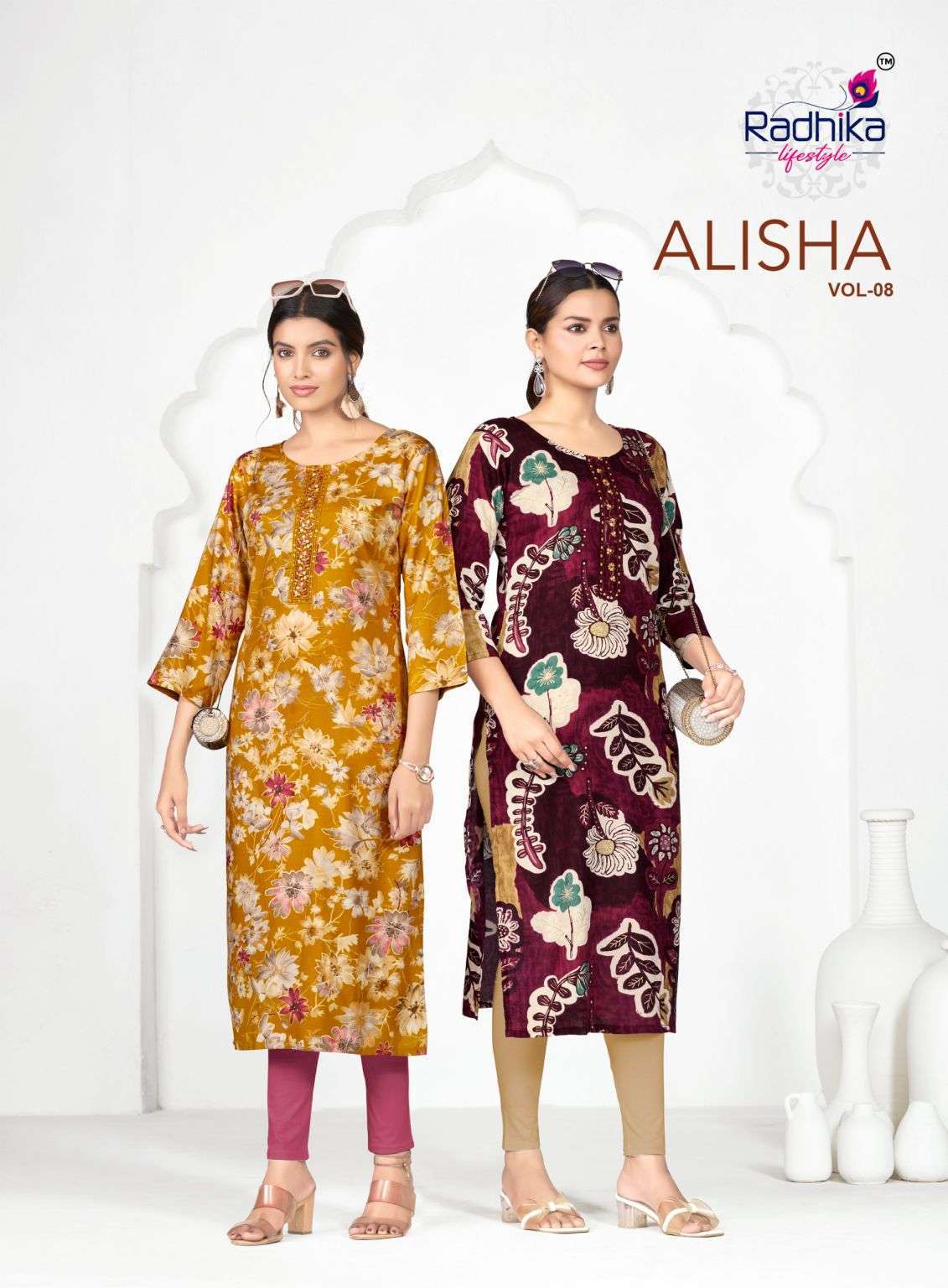 RADHIKA LIFESTYLE ALISHA VOL 8 RAYON PRINTED KURTI COLLECTION WHOLESALER 2026