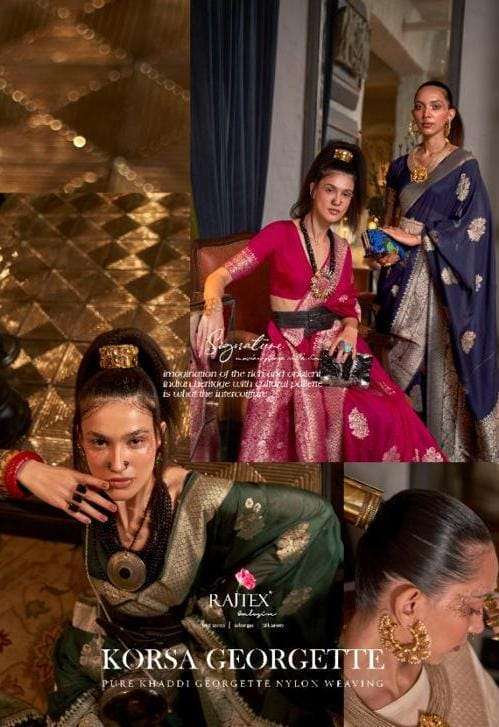 RAJTEX KORSA GEORGETTE 297001 TO 297006 DESIGNER GEORGETTE PARTYWEAR SAREE DEALER 2026