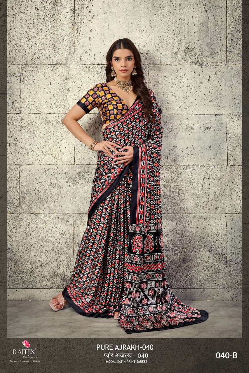 RAJTEX PURE AJRAKH 040 MODAL SATIN DESIGNER SAREE WHOLESALER BEST RATE 