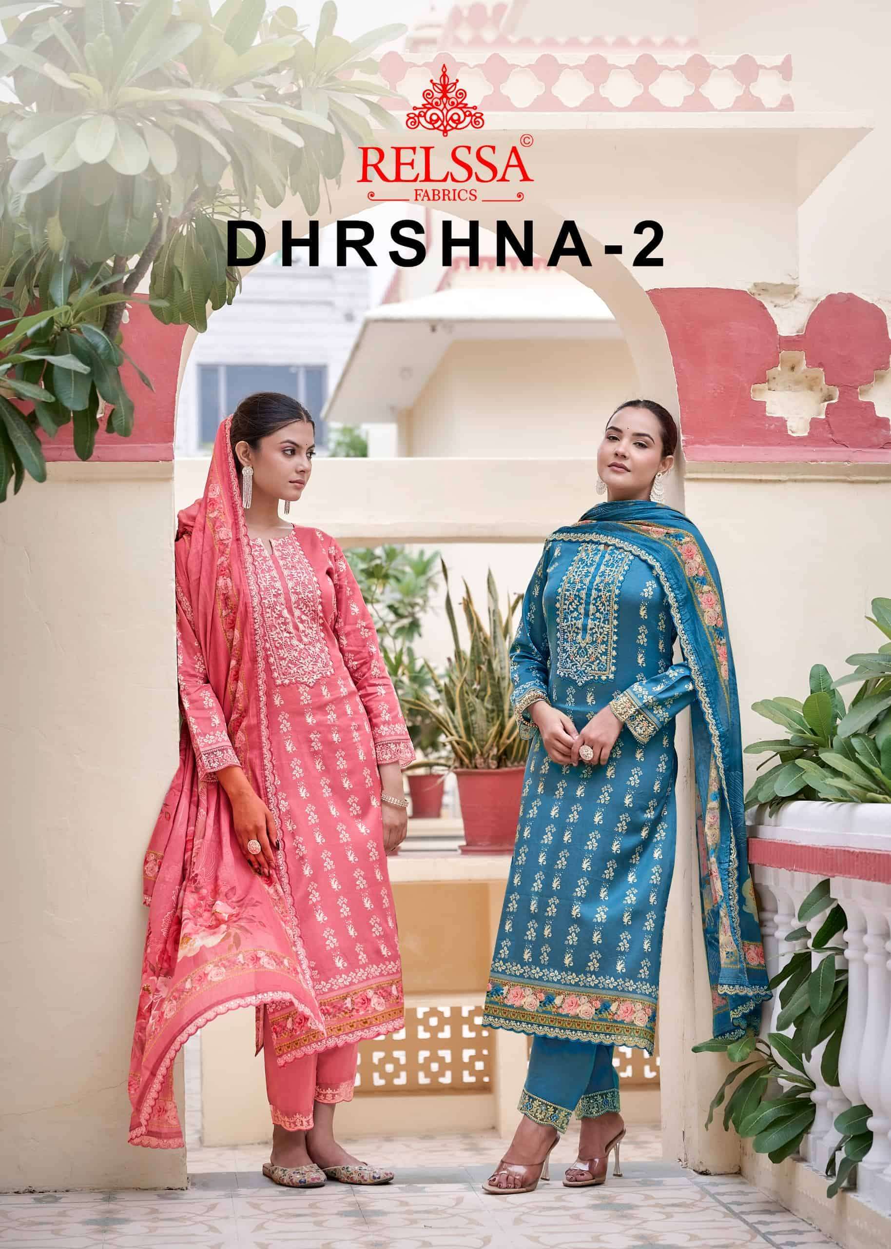 RELSSA DHRSHNA VOL 2 COTTON SATIN PRINT EMBROIDERED SALWER KAMEEZ WHOLESALER 