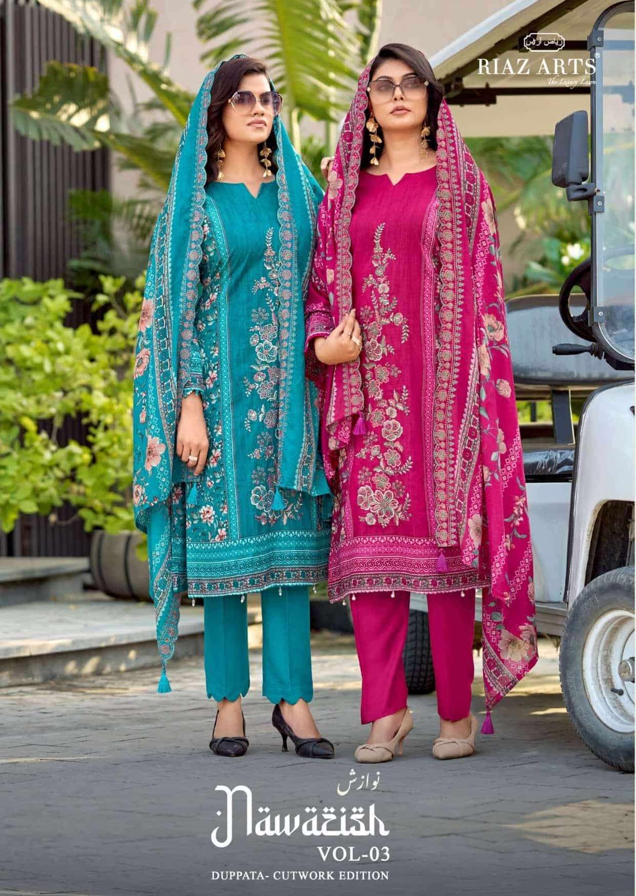 RIAZ ARTS NAWAZISH VOL 3 COTTON LAWN SUIT WHOLESALER 