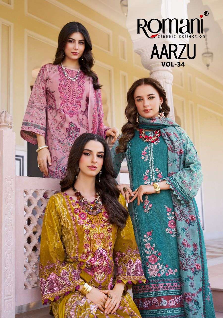 ROMANI AARZU VOL 34 SOFT COTTON PRINT SALWER KAMEEZ BEST RATE DEALER IN SURAT 