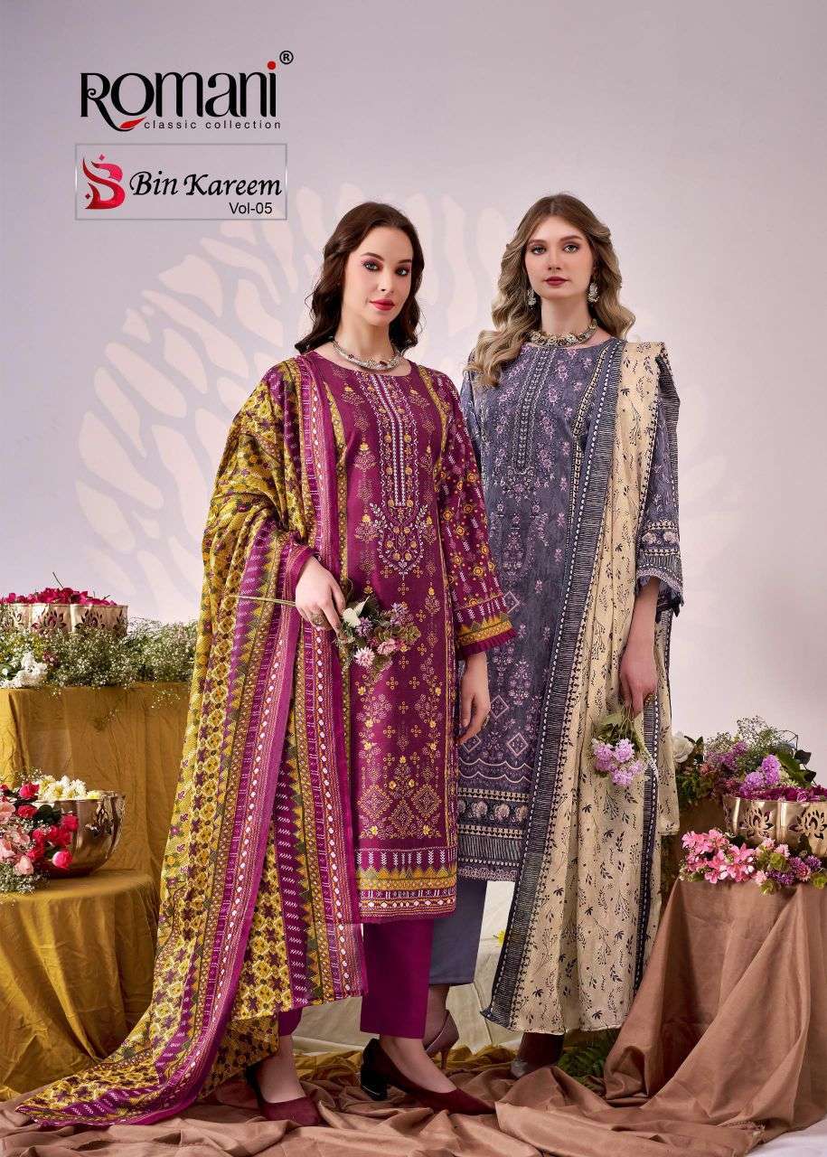 ROMANI BIN KAREEM VOL 5 SOFT COTTON PRINT EMBROIDERY SUIT WHOLESALER