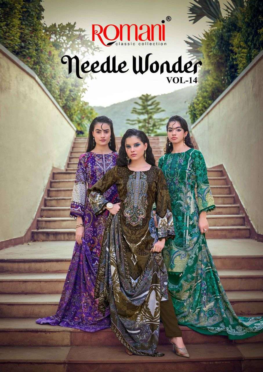 ROMANI NEEDLE WONDER VOL 14 SOFT COTTON EMBROIDERD SALWER KAMEEZ BEST RATE 