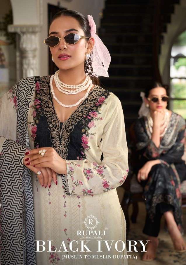 RUPALI FASHIOIN BLACK IVORY MUSLIN PRINTED SALWER KAMEEZ BEST RATE 2026