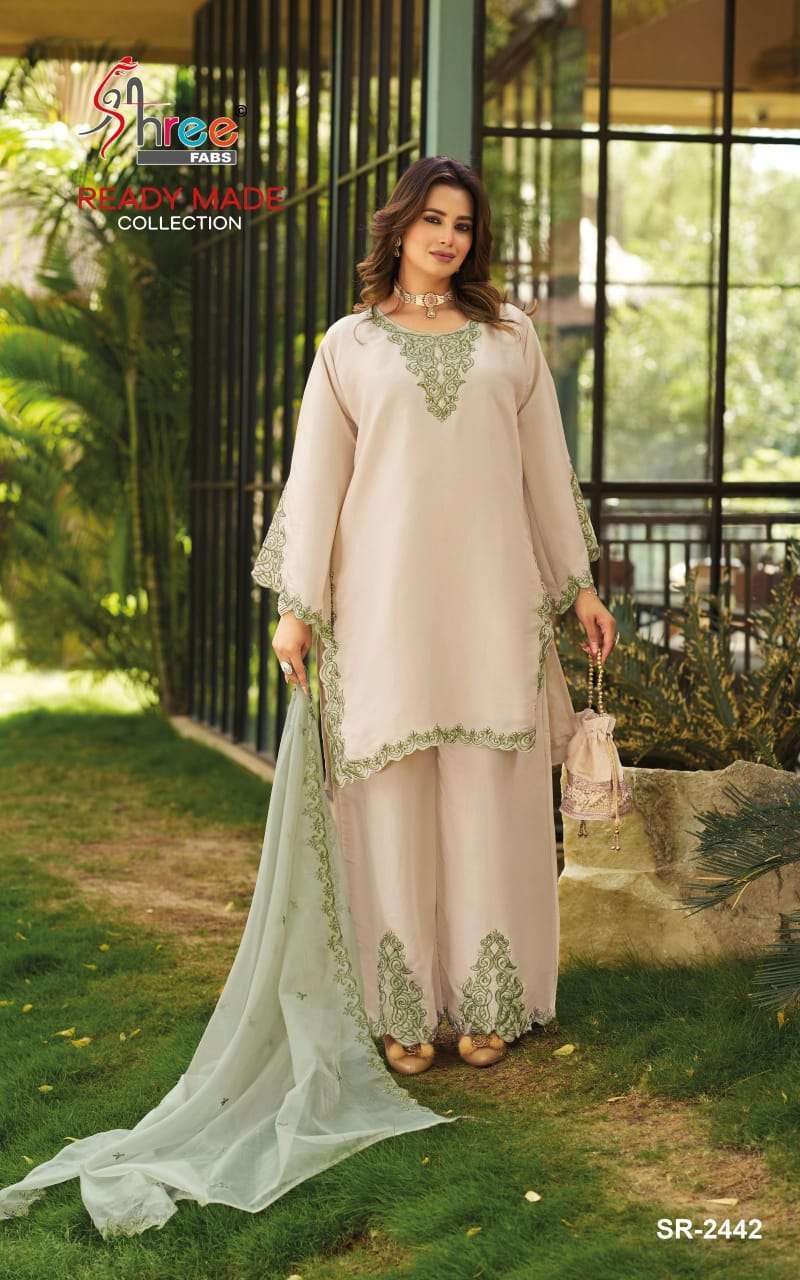 SHREE FAB 2442 COLORS VISCOSE SATIN READYMADE FANCY WORK SALWER KAMEEZ BEST RATE 2026