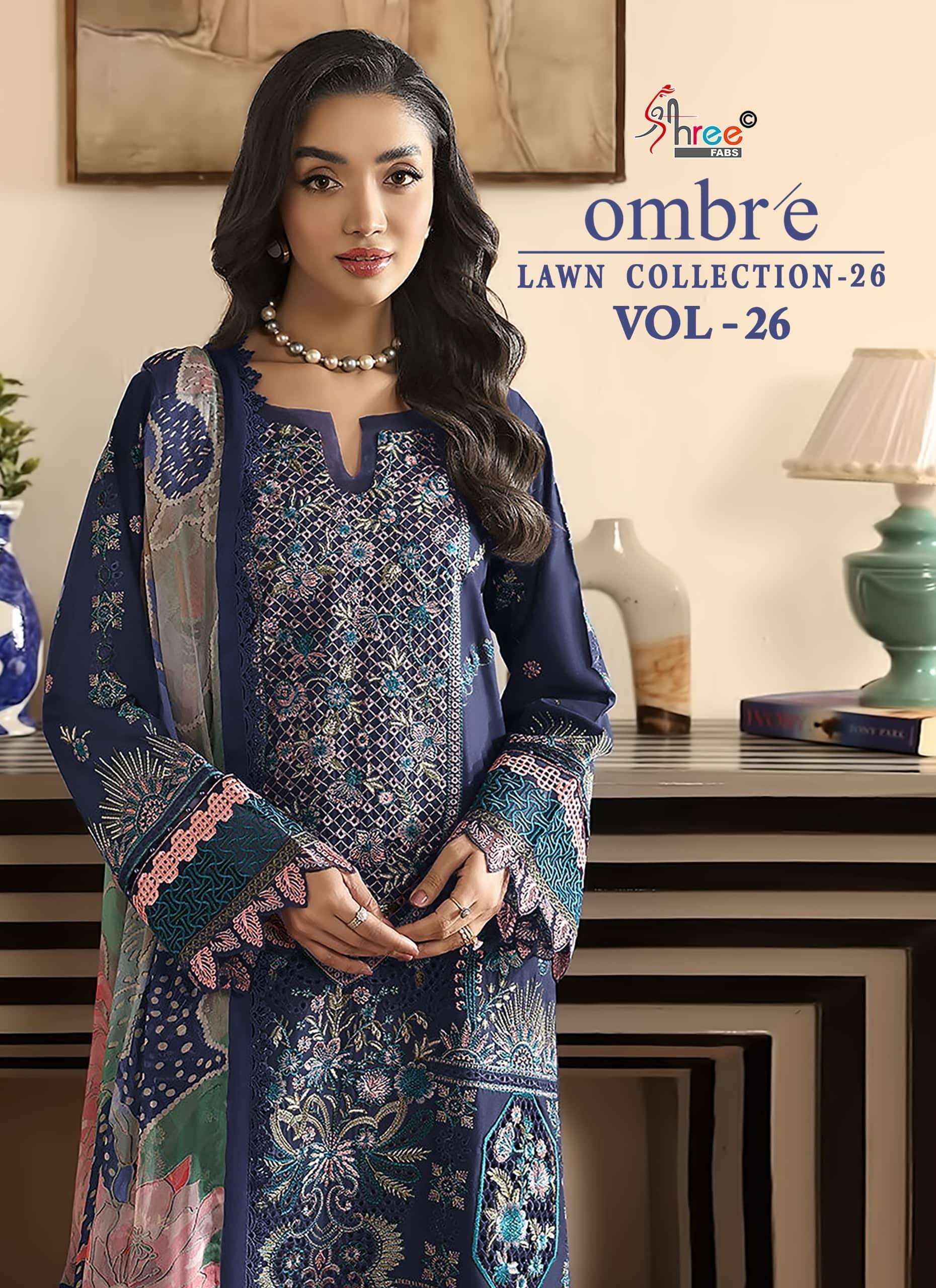 SHREE FAB OMBRE LAWN COLLECTION 26 VOL 26 HEAVY EMBROIDERED SALWER KAMEEZ BEST RATE 