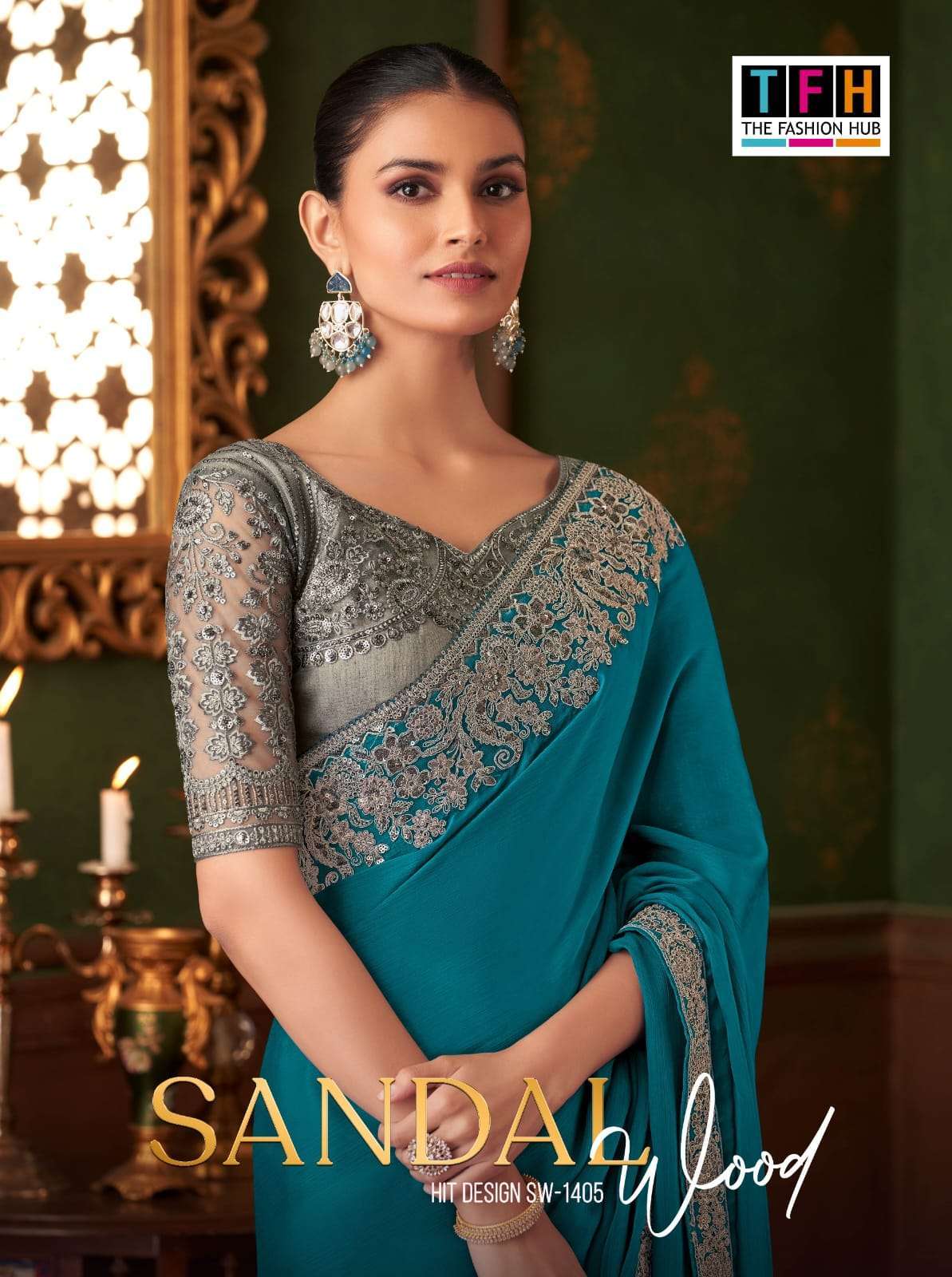 TFH SANDALWOOD 1405 COLORS CHIFFON SAREE WHOLESALER BEST RATE EXPORTERS 