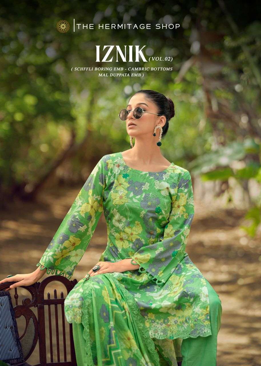 THE HERMITAGE IZNIK VOL 2 COTTON LAWN CHIKANKARI EMBROIDERED SALWER KAMEEZ BEST RATE 2026