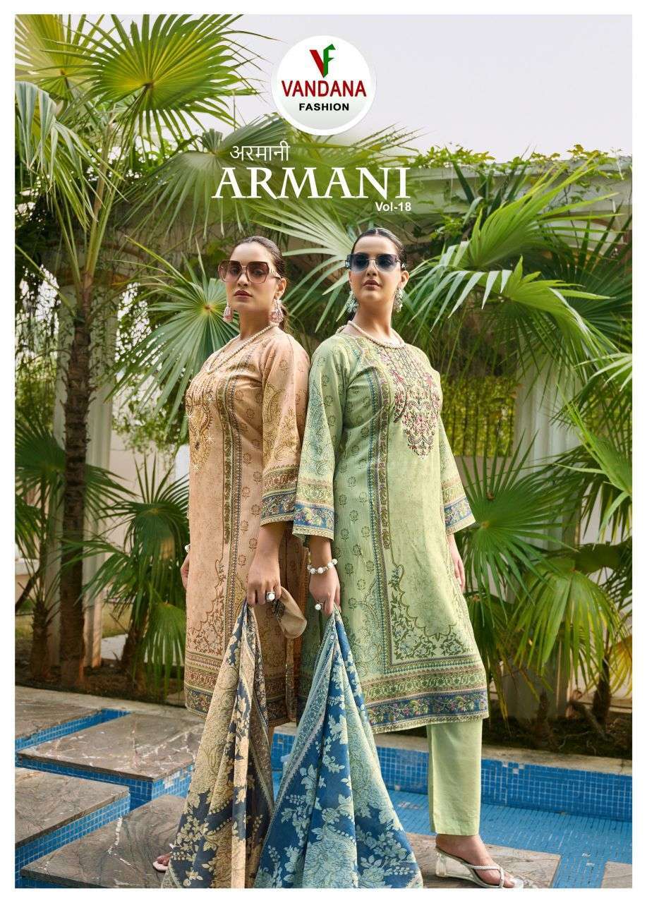 VANDANA FASHION ARMANI VOL 18 FANCY PRINTED COTTON SUIT WHOLESALER 